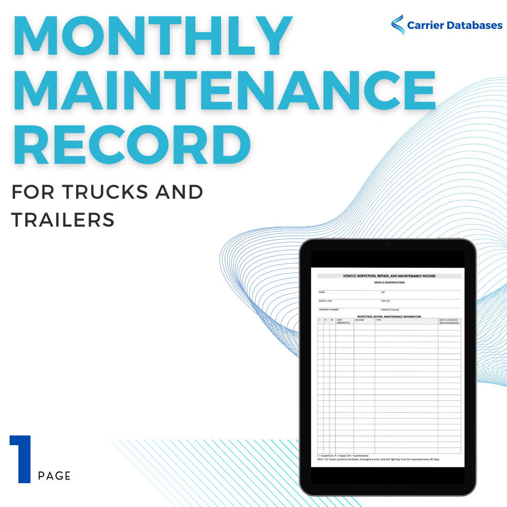 Monthly Truck and Trailer Maintenance record – Downloadable Carrier ...