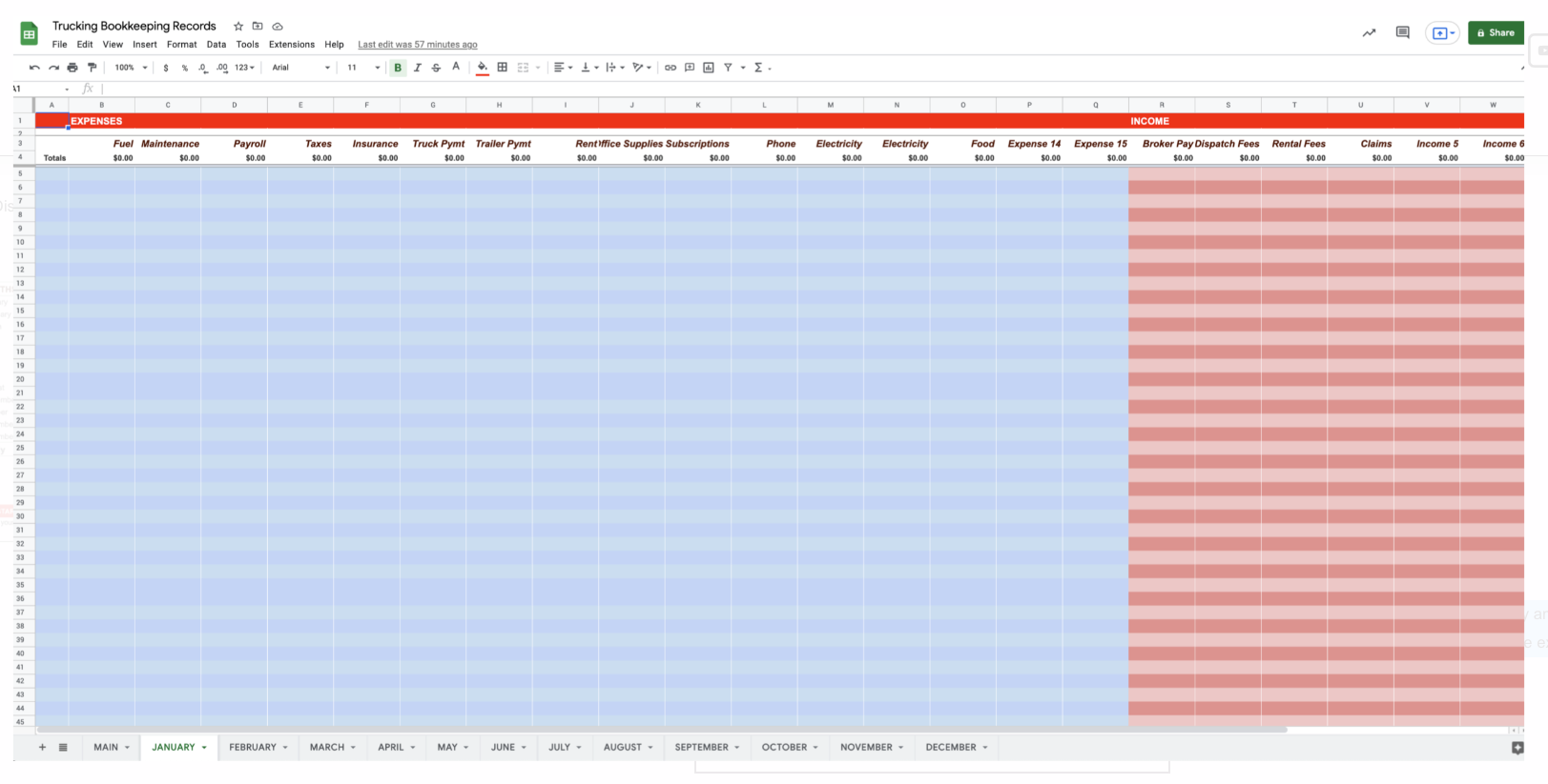 Dispatcher's/Trucking Monthly Bookkeeping Google Spreadsheet - Carrier Databases Leads