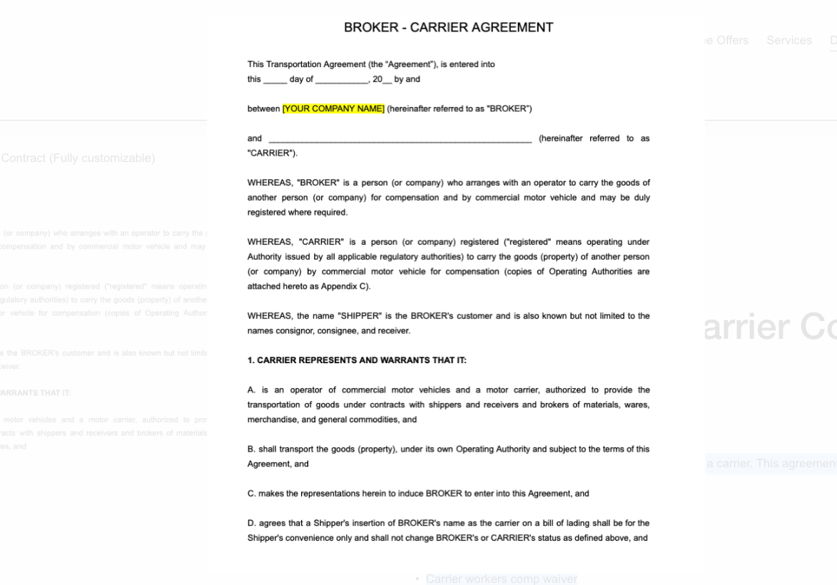 Freight Broker - Carrier Contract (Fully customizable) - Carrier Databases Leads
