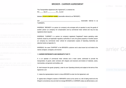 Freight Broker - Carrier Contract (Fully customizable) - Carrier Databases Leads
