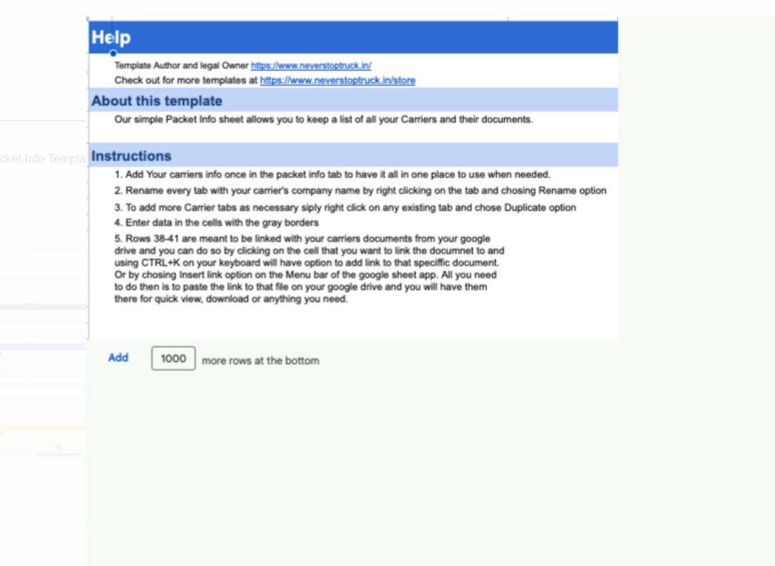 Packet and Permit Info Template for Dispatchers - Carrier Databases Leads