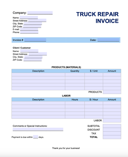 Truck Repair Invoice PDF document - Carrier Databases Leads