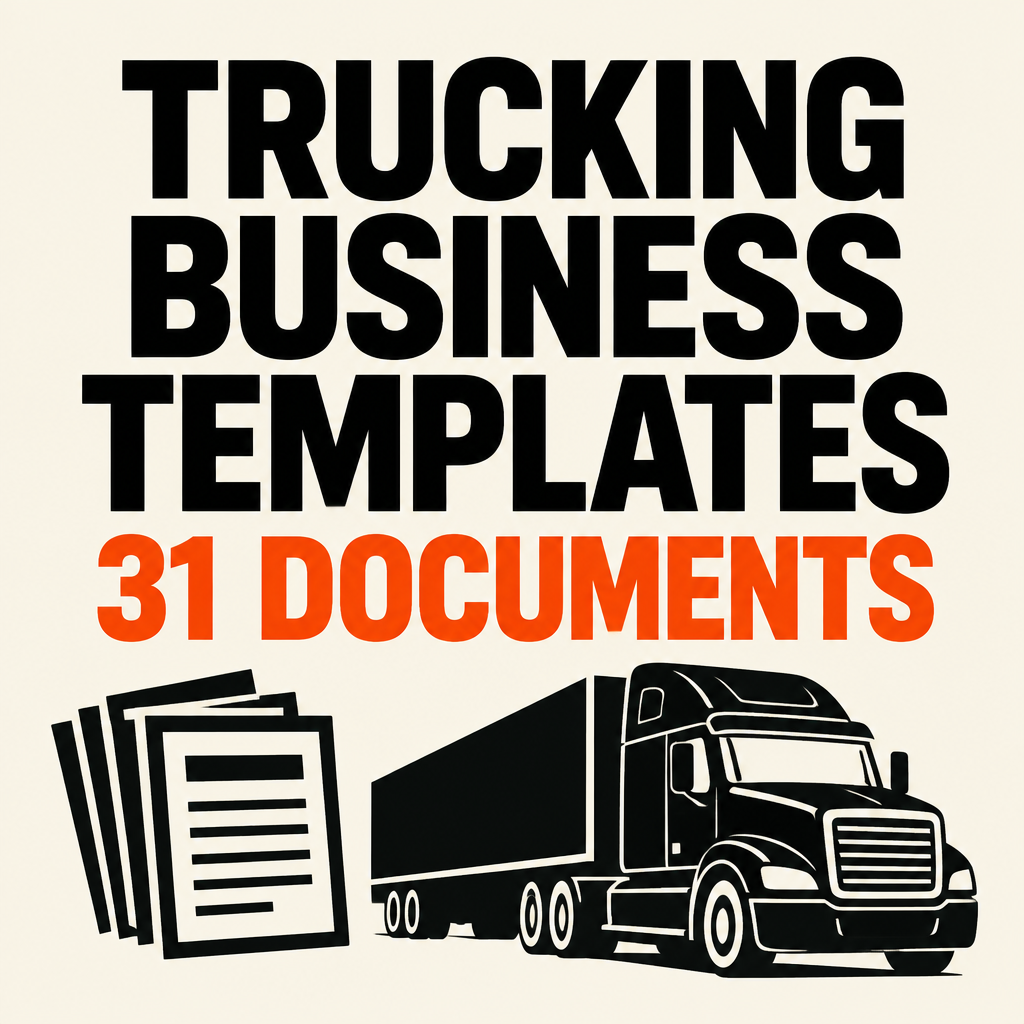 Editorial cover for a set of 31 trucking business templates and documents
