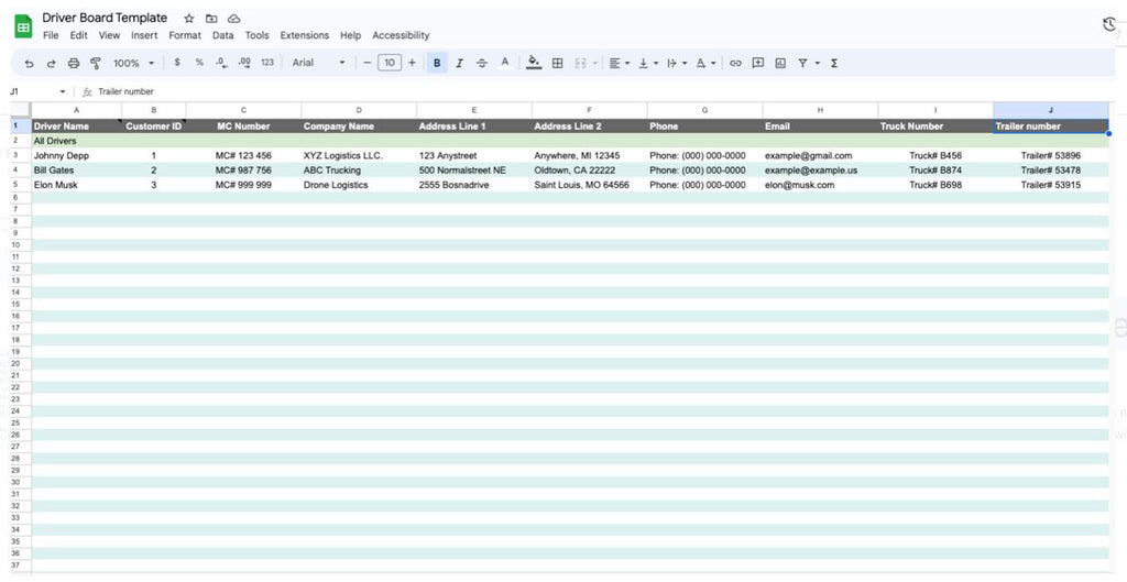 Driver Board Template for Dispatchers - Carrier Databases Leads