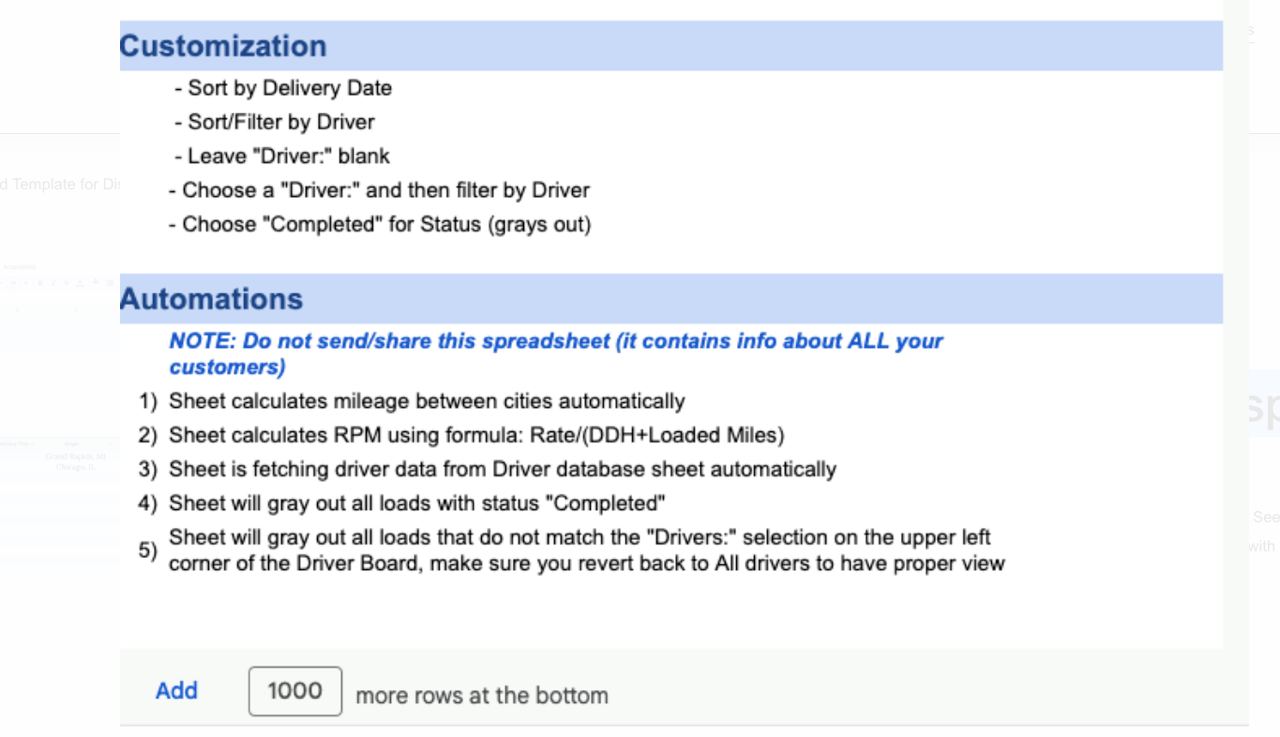 Driver Board Template for Dispatchers - Carrier Databases Leads