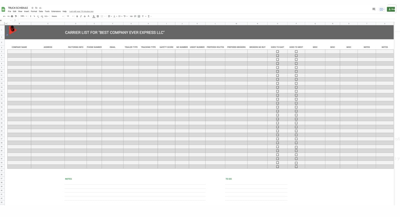 All in one Dispatching/Trucking Spreadsheet - Carrier Databases Leads