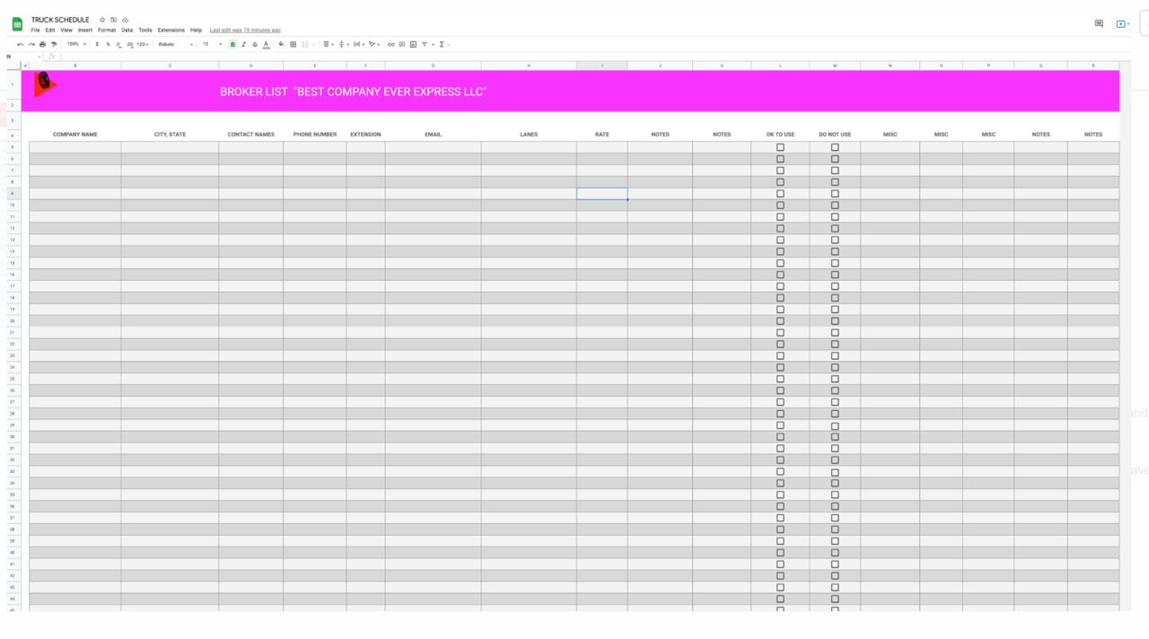 All in one Dispatching/Trucking Spreadsheet - Carrier Databases Leads