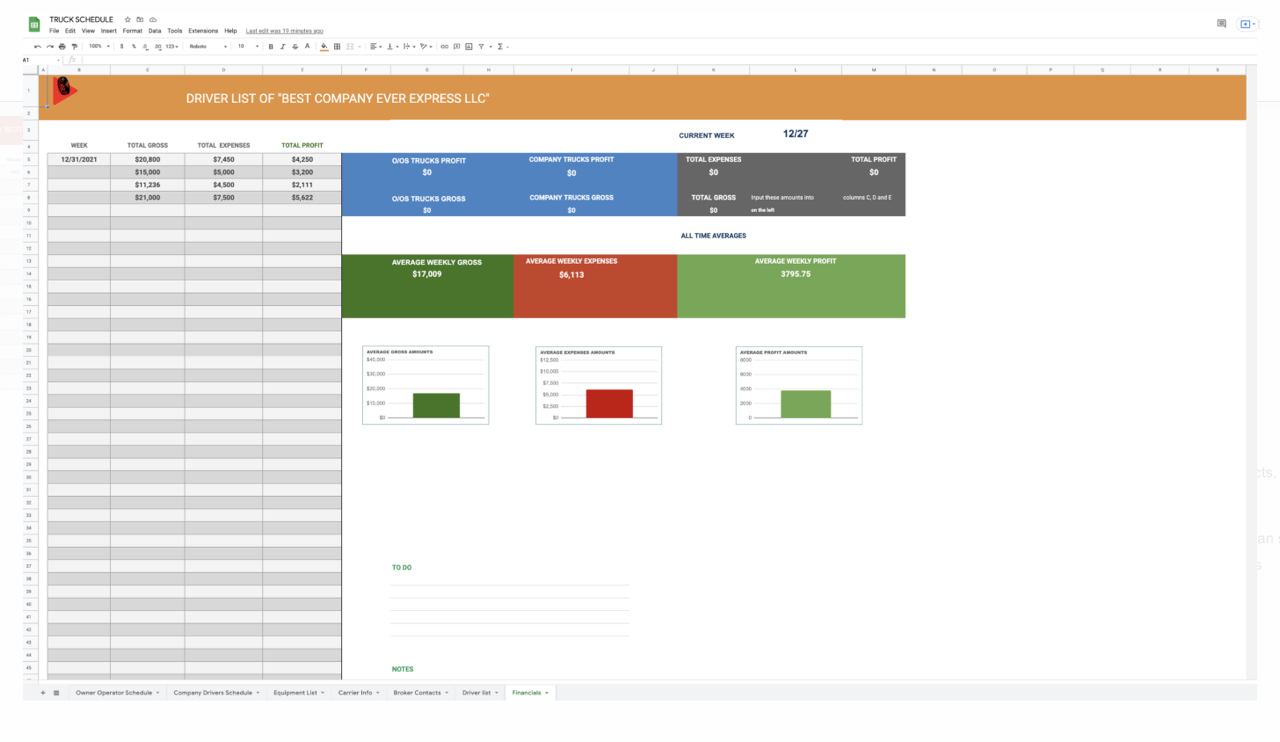 All in one Dispatching/Trucking Spreadsheet - Carrier Databases Leads