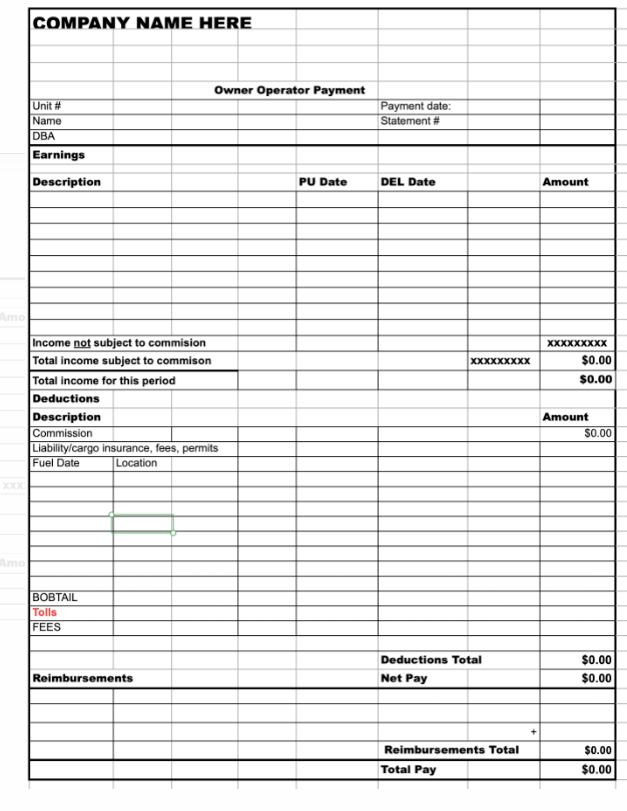 Operator Rates Example Template Dispatcher Templates – Downloadable Carrier Databases